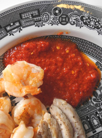 Piquillo Pepper Sauce With Shrimp and Tuna Belly